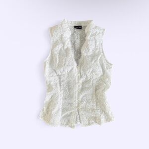 Vintage Y2K White Cotton Eyelet Lace Button Up Top Paper Doll